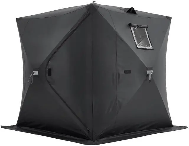 Alt view image 2 of 8 - VEVOR Portable Ice Shelter, 3-4 Person Pop-Up Ice Fishing Tent, 43 Square Feet Fishable Area, Ice Shanty for Winter Fishing, Waterproof Oxford Ice Cube with Anchors/Ropes/Carrying Bag, 90"x90", Black