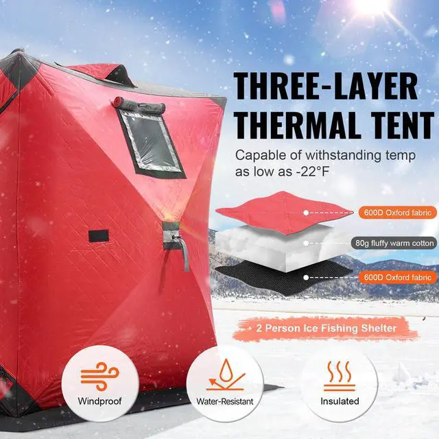 Alt view image 3 of 8 - VEVOR 1-2 Person Ourdoor Portable Ice Shelter Pop-Up Ice Fishing Shanty Tent