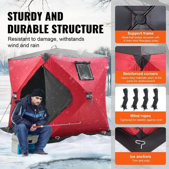 Alt view image 4 of 8 - VEVOR 1-2 Person Ourdoor Portable Ice Shelter Pop-Up Ice Fishing Shanty Tent
