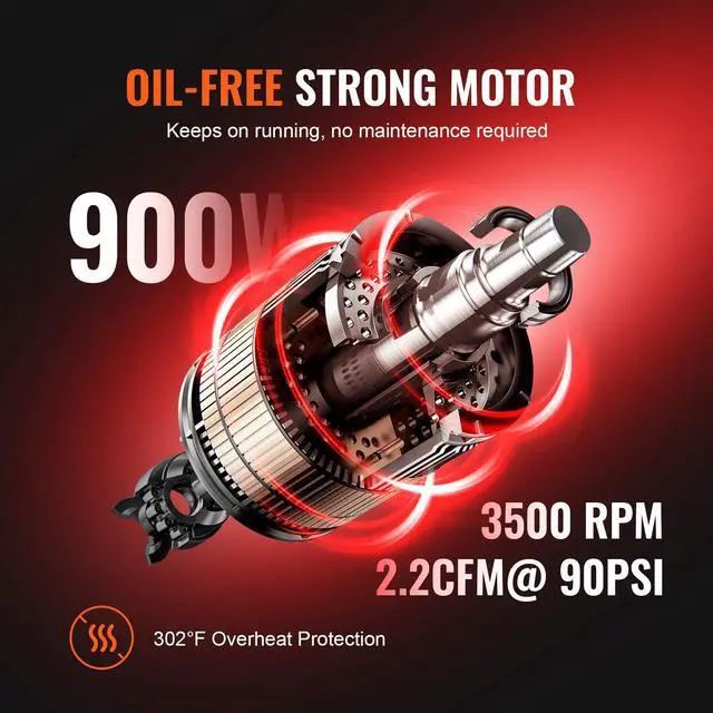 Alt view image 14 of 18 - VEVOR Air Compressor 2.1 Gallon 900W 2.2 CFM@ 90PSI 70 dB Ultra Quiet Oil Free