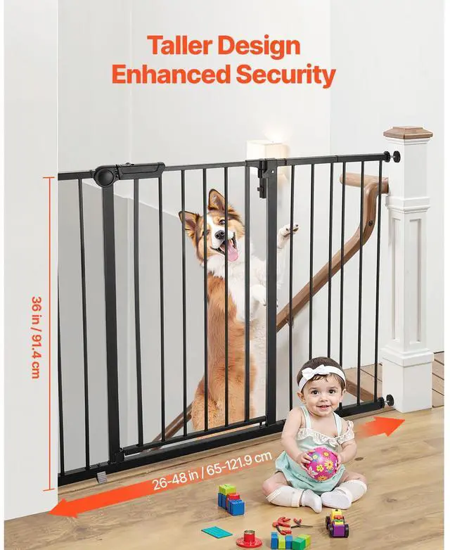 Alt view image 4 of 9 - VEVOR Baby Gate 26-48 Inches Adjustable Width 36 Inches High Dog Gate Black