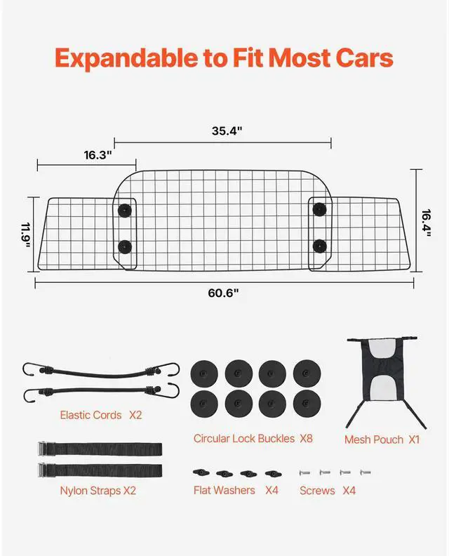 Alt view image 4 of 9 - VEVOR Dog Car Barrier 35.4"-60.6" Adjustable Pet Divider Gate for Trucks and SUVs