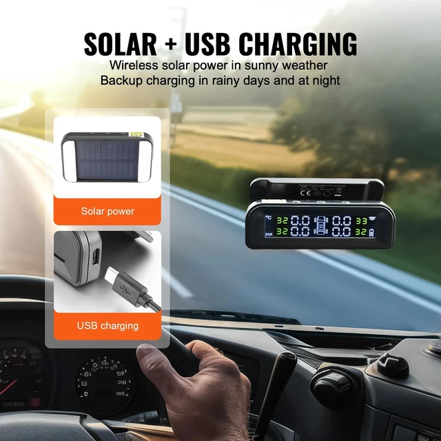 Alt view image 5 of 9 - VEVOR RV Tire Pressure Monitoring System Real Time Solar Trailer TPMS 4 Sensors