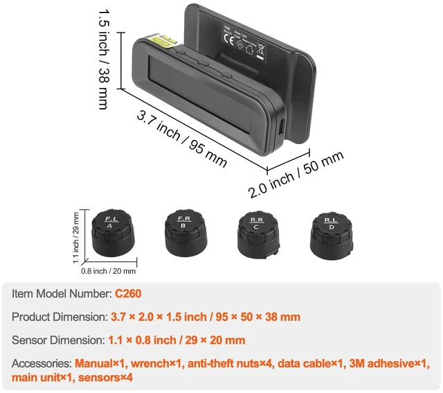 Alt view image 9 of 9 - VEVOR RV Tire Pressure Monitoring System Real Time Solar Trailer TPMS 4 Sensors