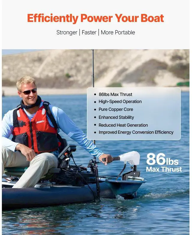 Alt view image 4 of 9 - VEVOR 86lb 24V Thrust Electric Trolling Motor Saltwater Trolling Boat Engine for Kayak