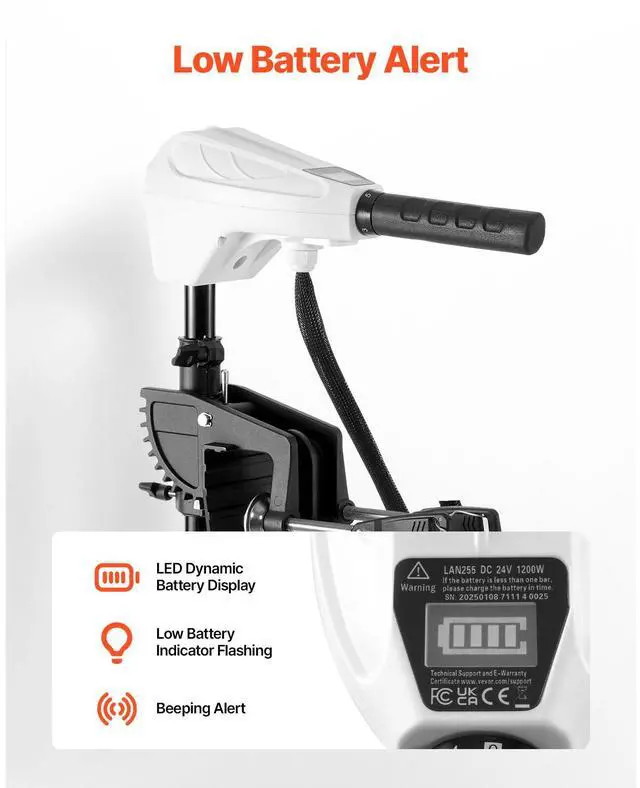 Alt view image 7 of 9 - VEVOR 86lb 24V Thrust Electric Trolling Motor Saltwater Trolling Boat Engine for Kayak