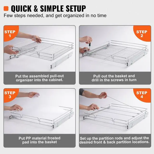 Alt view image 20 of 20 - VEVOR 20"W x 21"D Pull Out Cabinet Organizer, Heavy Duty Slide Out Pantry Shelves, Chrome-Plated Steel Roll Out Drawers, Sliding Drawer Storage for Home, Inside Kitchen Cabinet, Bathroom, Under Sink