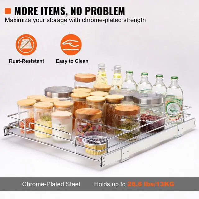 Alt view image 19 of 20 - VEVOR 20"W x 21"D Pull Out Cabinet Organizer, Heavy Duty Slide Out Pantry Shelves, Chrome-Plated Steel Roll Out Drawers, Sliding Drawer Storage for Home, Inside Kitchen Cabinet, Bathroom, Under Sink