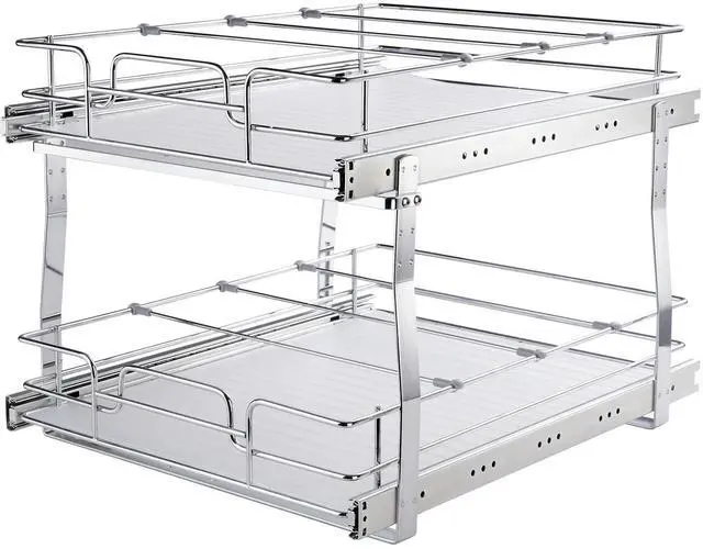 Alt view image 9 of 15 - VEVOR 2 Tier 19"W x 20"D Pull Out Cabinet Organizer, Heavy Duty Slide Out Pantry Shelves, Chrome-Plated Steel Roll Out Drawers, Sliding Drawer Storage for Inside Kitchen Cabinet, Bathroom, Under Sink