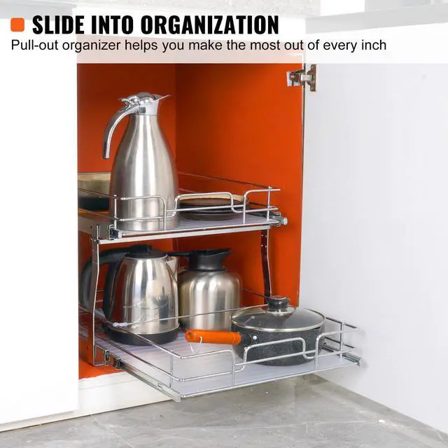 Alt view image 10 of 15 - VEVOR 2 Tier 19"W x 20"D Pull Out Cabinet Organizer, Heavy Duty Slide Out Pantry Shelves, Chrome-Plated Steel Roll Out Drawers, Sliding Drawer Storage for Inside Kitchen Cabinet, Bathroom, Under Sink