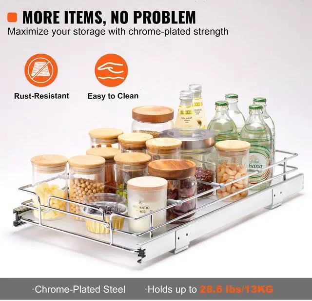 Alt view image 12 of 15 - VEVOR 11"W x 21"D Pull Out Cabinet Organizer, Heavy Duty Slide Out Pantry Shelves, Chrome-Plated Steel Roll Out Drawers, Sliding Drawer Storage for Home, Inside Kitchen Cabinet, Bathroom, Under Sink