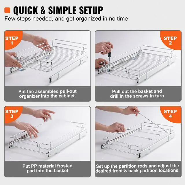 Alt view image 13 of 15 - VEVOR 11"W x 21"D Pull Out Cabinet Organizer, Heavy Duty Slide Out Pantry Shelves, Chrome-Plated Steel Roll Out Drawers, Sliding Drawer Storage for Home, Inside Kitchen Cabinet, Bathroom, Under Sink