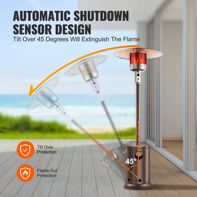 Alt view image 12 of 14 - Patio Heater for Outdoor Use, 50000BTU Propane Heater Tall Hammered With Round Table Design, Metal Burner and Wheels, Fixed Outdoor Patio Flame Heater for Patio, Party, Backyard, Garden, Bronze