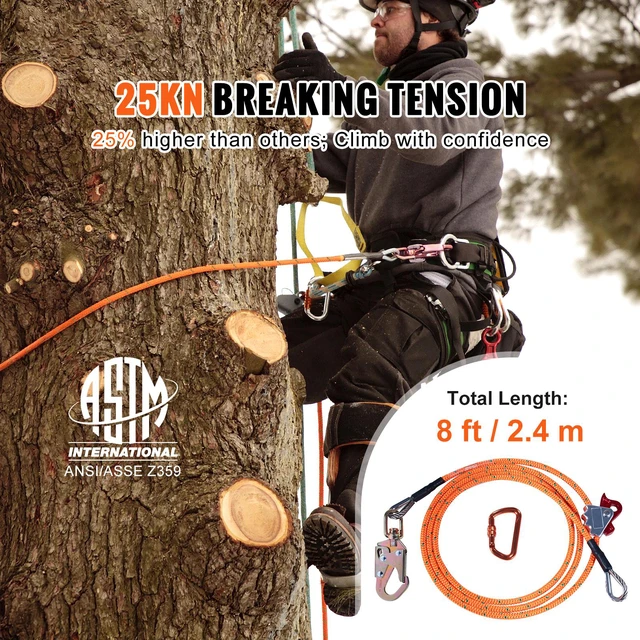 Alt view image 9 of 14 - Steel Core flipline, 1/2" x 8' Arborist Flipline, Flip Line for Tree Climbing with Alloy Steel Snap Hook, Aluminum Alloy Carabiner and Extra Tool Lanyard, for Arborist, Tree Climbers