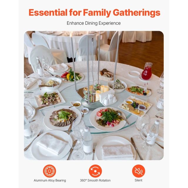 Alt view image 3 of 8 - VEVOR 20 in Glass Lazy Susan Turntable, 360° Rotation Round Clear Tabletop Rotating Tray, Tempered Glass Dining Table Centerpiece, Smooth and Silent Spin, for Family Gatherings, Banquets & Weddings