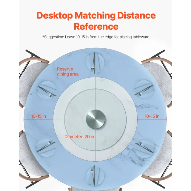 Alt view image 7 of 8 - VEVOR 20 in Glass Lazy Susan Turntable, 360° Rotation Round Clear Tabletop Rotating Tray, Tempered Glass Dining Table Centerpiece, Smooth and Silent Spin, for Family Gatherings, Banquets & Weddings