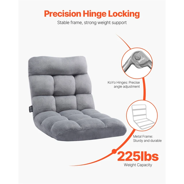 Alt view image 5 of 8 - VEVOR Floor Chair, Recycled Foam Folding Sofa Chair with 14 Adjustable Positions, Multifunctional Floor Chair with Back Support Ideal for Sleeping Reading, Floor Gaming Chair for Living Room, Gray
