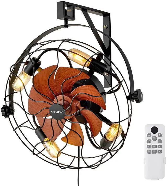 Main image of VEVOR Wall Mounted Fan with Lights, 21 inch Wall Mount Fan with Remote, 6 Speeds Plug in Wall Fan, Timer, 360°Adjustable Tilt for Bedroom,Garage,Workshop (Compatible 4 E26 Bulb Sockets,No Bulb)