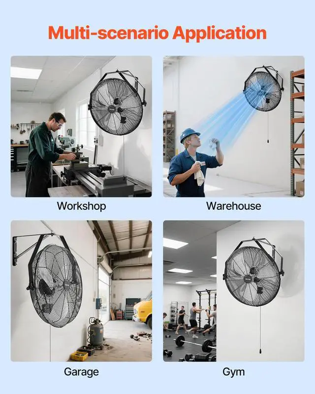 Alt view image 3 of 7 - VEVOR 20 Inch Industrial Wall Mount Fan, High Velocity 4650 CFM Indoor Fan with 3 Speeds, Powerful Motor Garage Wall Fan with Aluminum Blades for Workshop, Warehouse, Greenhouse, Commercial