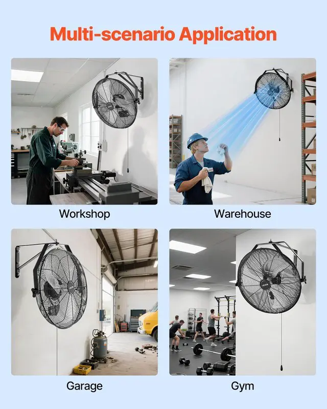 Alt view image 3 of 7 - VEVOR 18 Inch Industrial Wall Mount Fan, High Velocity 4000 CFM Indoor Fan with 3 Speeds, Powerful Motor Garage Wall Fan with Aluminum Blades for Workshop, Warehouse, Greenhouse, Commercial