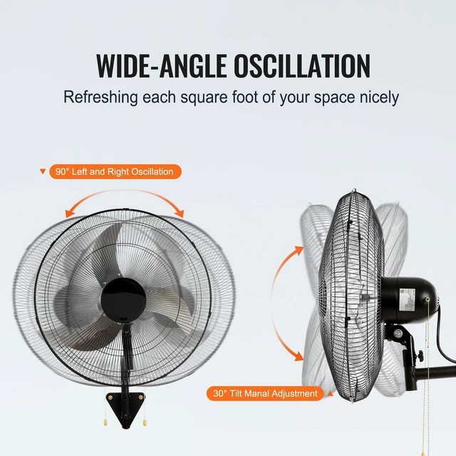 Alt view image 4 of 7 - VEVOR Wall Mount Fan, 2 PCS 18 inch Oscillating, 3-speed High Velocity Max. 4000 CFM Industrial Wall Fan for Indoor, Commercial, Residential, Warehouse, Greenhouse, Workshop, Basement, Garage,Black