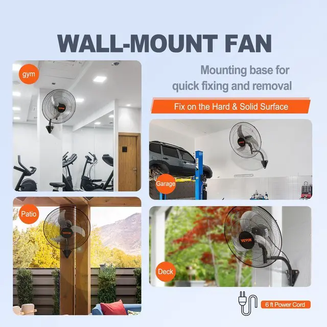 Alt view image 2 of 7 - VEVOR Wall Mount Fan, 20 Inch, 3-speed High Velocity Max. 4650 CFM Oscillating Industrial Wall Fan, Commercial or Residential for Warehouse, Greenhouse, Workshop, Patio, Basement, Black, ETL Listed