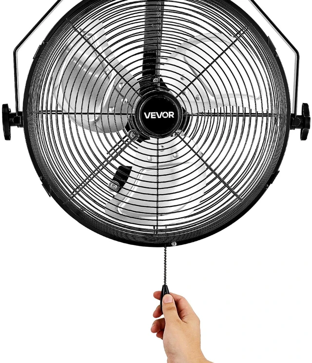 Alt view image 6 of 7 - VEVOR 14 Inch Industrial Wall Mount Fan, High Velocity 2473 CFM Outdoor Fan with 3 Speeds, Waterproof IP44 Garage Wall Fan with Aluminum Blades for Workshop, Warehouse, Greenhouse