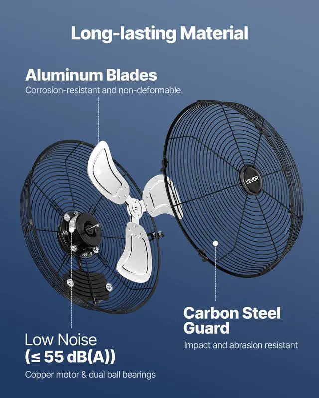 Alt view image 4 of 7 - VEVOR 14 Inch Industrial Wall Mount Fan, High Velocity 2473 CFM Outdoor Fan with 3 Speeds, Waterproof IP44 Garage Wall Fan with Aluminum Blades for Workshop, Warehouse, Greenhouse