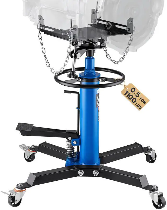 Alt view image 5 of 11 - VEVOR Transmission Jack,1/2Ton/1100lbs Capacity Hydraulic Telescopic Transmission Jack, 2-Stage Floor Jack Stand with Foot Pedal, 360 Swivel Wheel, Garage/Shop Lift Hoist, Blue