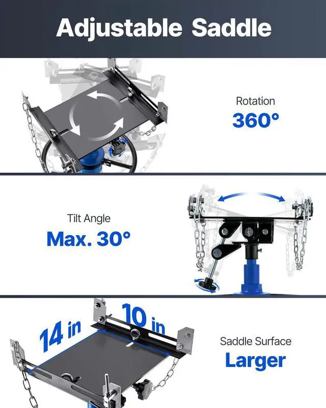Alt view image 11 of 11 - VEVOR Transmission Jack,1/2Ton/1100lbs Capacity Hydraulic Telescopic Transmission Jack, 2-Stage Floor Jack Stand with Foot Pedal, 360 Swivel Wheel, Garage/Shop Lift Hoist, Blue