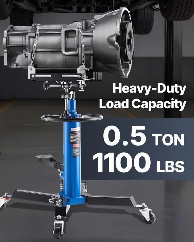 Alt view image 7 of 11 - VEVOR Transmission Jack,1/2Ton/1100lbs Capacity Hydraulic Telescopic Transmission Jack, 2-Stage Floor Jack Stand with Foot Pedal, 360 Swivel Wheel, Garage/Shop Lift Hoist, Blue