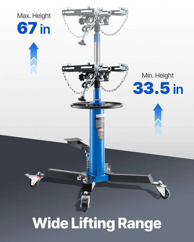 Alt view image 8 of 11 - VEVOR Transmission Jack,1/2Ton/1100lbs Capacity Hydraulic Telescopic Transmission Jack, 2-Stage Floor Jack Stand with Foot Pedal, 360 Swivel Wheel, Garage/Shop Lift Hoist, Blue