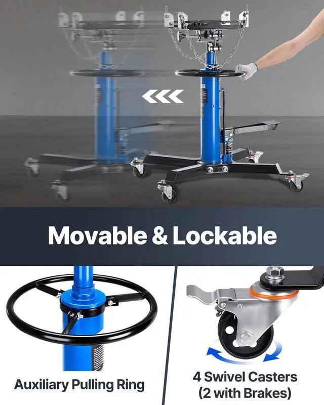 Alt view image 10 of 11 - VEVOR Transmission Jack,1/2Ton/1100lbs Capacity Hydraulic Telescopic Transmission Jack, 2-Stage Floor Jack Stand with Foot Pedal, 360 Swivel Wheel, Garage/Shop Lift Hoist, Blue