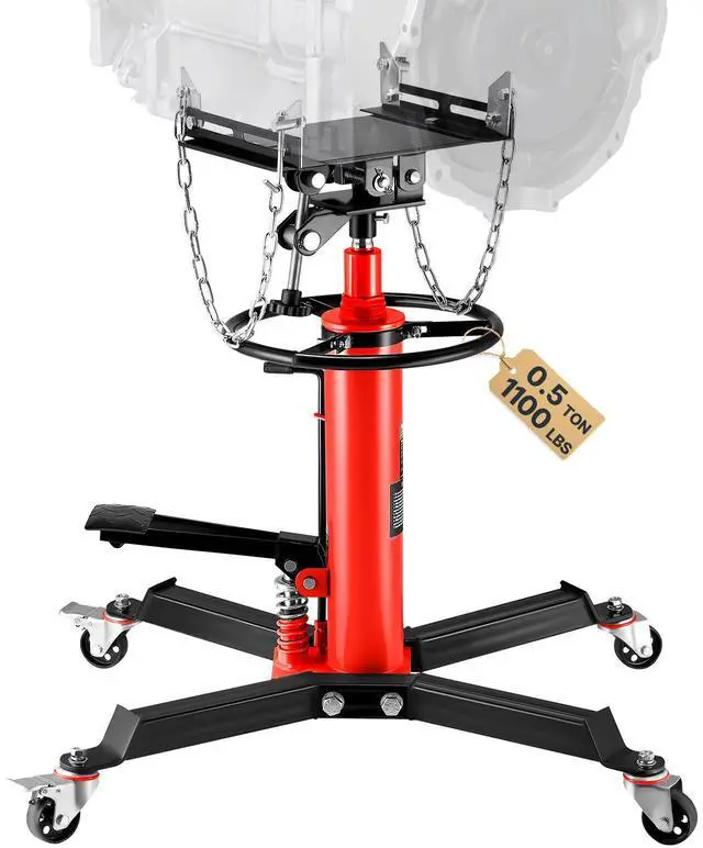 Alt view image 9 of 15 - VEVOR Transmission Jack,1/2Ton/1100lbs Capacity Hydraulic Telescopic Transmission Jack, 2-Stage Floor Jack Stand with Foot Pedal, 360 Swivel Wheel, Garage/Shop Lift Hoist, Red