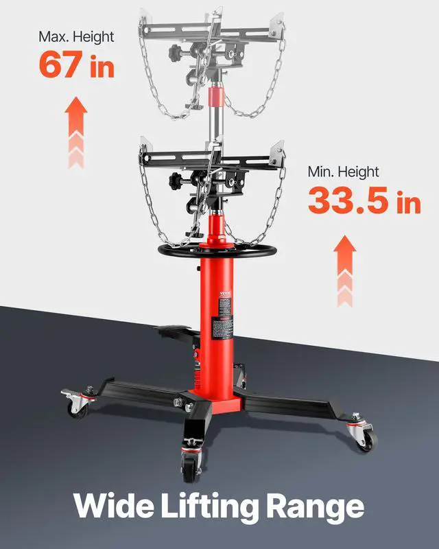 Alt view image 12 of 15 - VEVOR Transmission Jack,1/2Ton/1100lbs Capacity Hydraulic Telescopic Transmission Jack, 2-Stage Floor Jack Stand with Foot Pedal, 360 Swivel Wheel, Garage/Shop Lift Hoist, Red