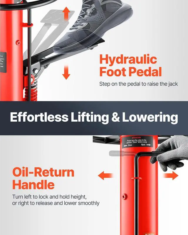 Alt view image 13 of 15 - VEVOR Transmission Jack,1/2Ton/1100lbs Capacity Hydraulic Telescopic Transmission Jack, 2-Stage Floor Jack Stand with Foot Pedal, 360 Swivel Wheel, Garage/Shop Lift Hoist, Red