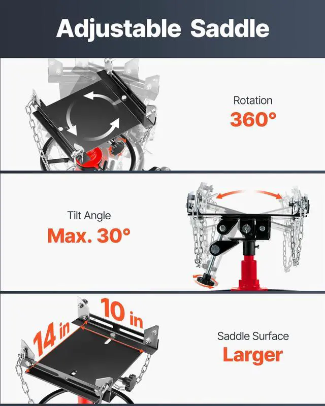 Alt view image 15 of 15 - VEVOR Transmission Jack,1/2Ton/1100lbs Capacity Hydraulic Telescopic Transmission Jack, 2-Stage Floor Jack Stand with Foot Pedal, 360 Swivel Wheel, Garage/Shop Lift Hoist, Red