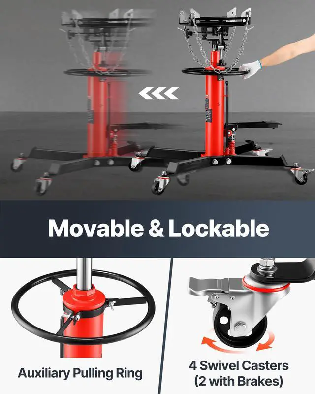Alt view image 14 of 15 - VEVOR Transmission Jack,1/2Ton/1100lbs Capacity Hydraulic Telescopic Transmission Jack, 2-Stage Floor Jack Stand with Foot Pedal, 360 Swivel Wheel, Garage/Shop Lift Hoist, Red