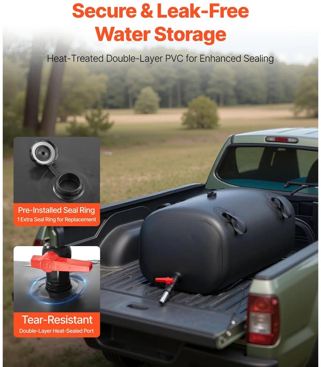 Alt view image 11 of 15 - VEVOR Portable Water Storage Bladder 29.9 Gal PVC Collapsible Water Tank Black