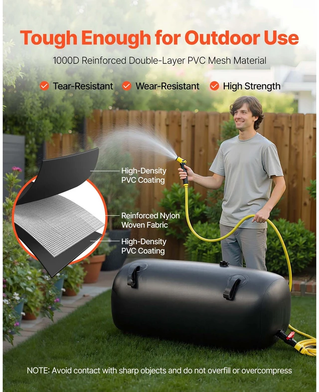 Alt view image 10 of 15 - VEVOR Portable Water Storage Bladder 29.9 Gal PVC Collapsible Water Tank Black