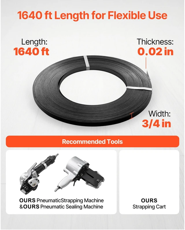 Alt view image 11 of 15 - VEVOR Steel Strapping Coil, 3/4 in x 0.02 in x 1640 ft, Metal Strapping Banding Roll Withstands Harsh Environment, 1700 lbs Break Strength, Heavy Duty Banding Pallet Strap Coil for Pallet Packing