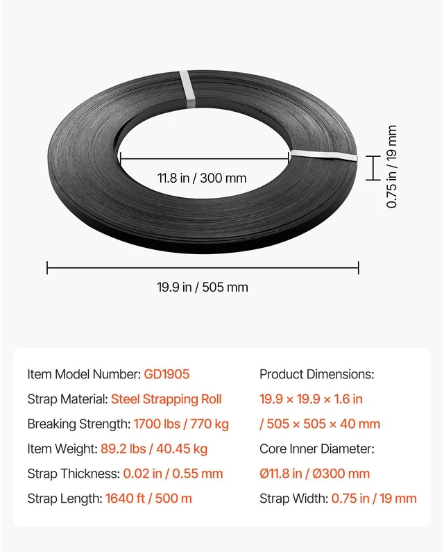 Alt view image 14 of 15 - VEVOR Steel Strapping Coil, 3/4 in x 0.02 in x 1640 ft, Metal Strapping Banding Roll Withstands Harsh Environment, 1700 lbs Break Strength, Heavy Duty Banding Pallet Strap Coil for Pallet Packing