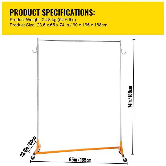 Alt view image 7 of 7 - Z Rack, Industrial Grade Z Base Garment Rack, Height Adjustable Rolling Z Garment Rack, Sturdy Steel Z Base Clothing Rack with Lockable Casters, for Home Clothing Store Display Orange (3 Sets)