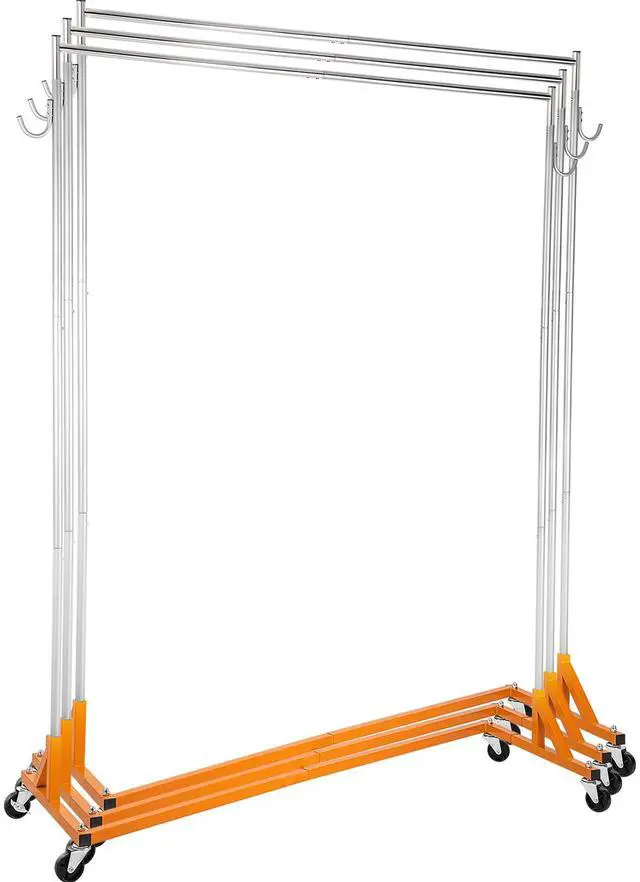 Main image of Z Rack, Industrial Grade Z Base Garment Rack, Height Adjustable Rolling Z Garment Rack, Sturdy Steel Z Base Clothing Rack with Lockable Casters, for Home Clothing Store Display Orange (3 Sets)