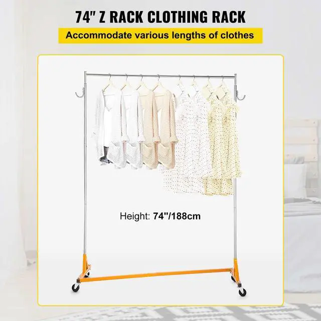 Alt view image 4 of 7 - Z Rack, Industrial Grade Z Base Garment Rack, Height Adjustable Rolling Z Garment Rack, Sturdy Steel Z Base Clothing Rack with Lockable Casters, for Home Clothing Store Display Orange (3 Sets)