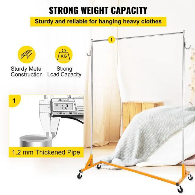 Alt view image 3 of 7 - Z Rack, Industrial Grade Z Base Garment Rack, Height Adjustable Rolling Z Garment Rack, Sturdy Steel Z Base Clothing Rack with Lockable Casters, for Home Clothing Store Display Orange (3 Sets)
