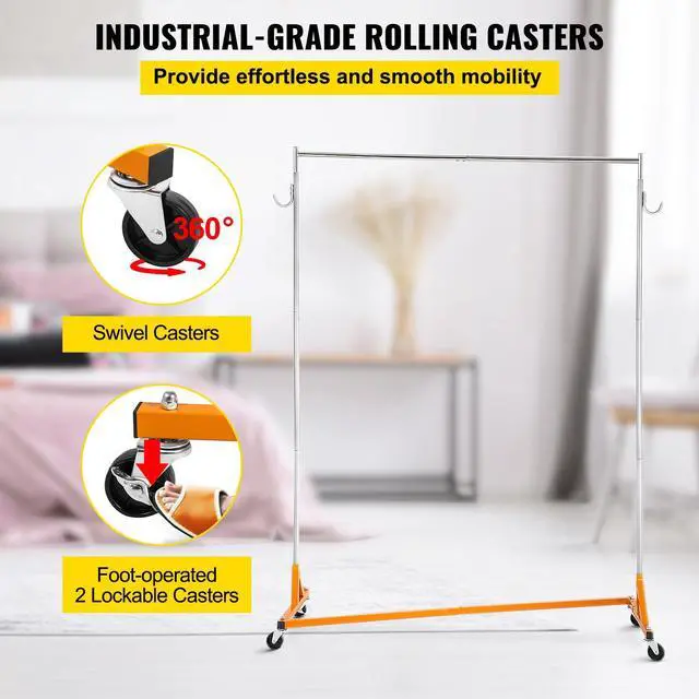 Alt view image 5 of 7 - Z Rack, Industrial Grade Z Base Garment Rack, Height Adjustable Rolling Z Garment Rack, Sturdy Steel Z Base Clothing Rack with Lockable Casters, for Home Clothing Store Display Orange (3 Sets)