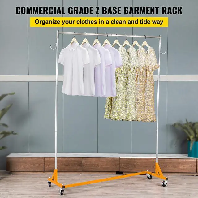 Alt view image 2 of 7 - Z Rack, Industrial Grade Z Base Garment Rack, Height Adjustable Rolling Z Garment Rack, Sturdy Steel Z Base Clothing Rack with Lockable Casters, for Home Clothing Store Display Orange (3 Sets)