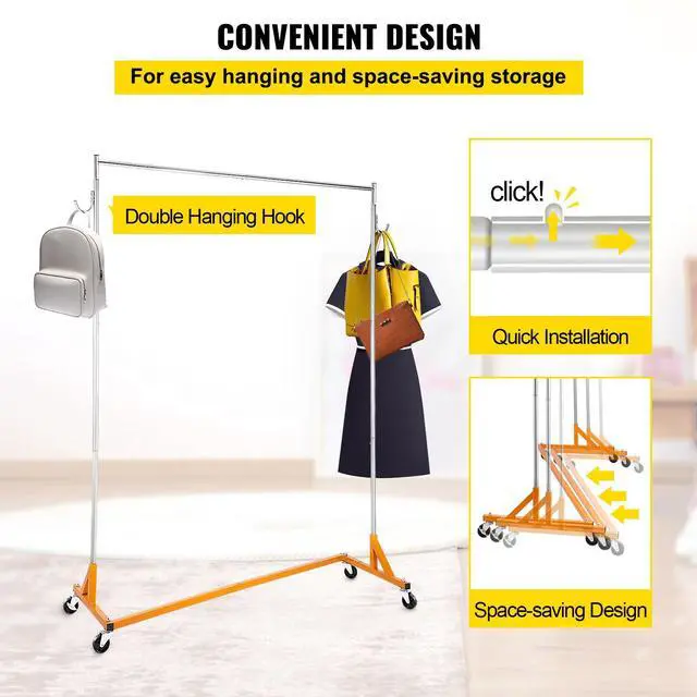 Alt view image 6 of 7 - Z Rack, Industrial Grade Z Base Garment Rack, Height Adjustable Rolling Z Garment Rack, Sturdy Steel Z Base Clothing Rack with Lockable Casters, for Home Clothing Store Display Orange (3 Sets)
