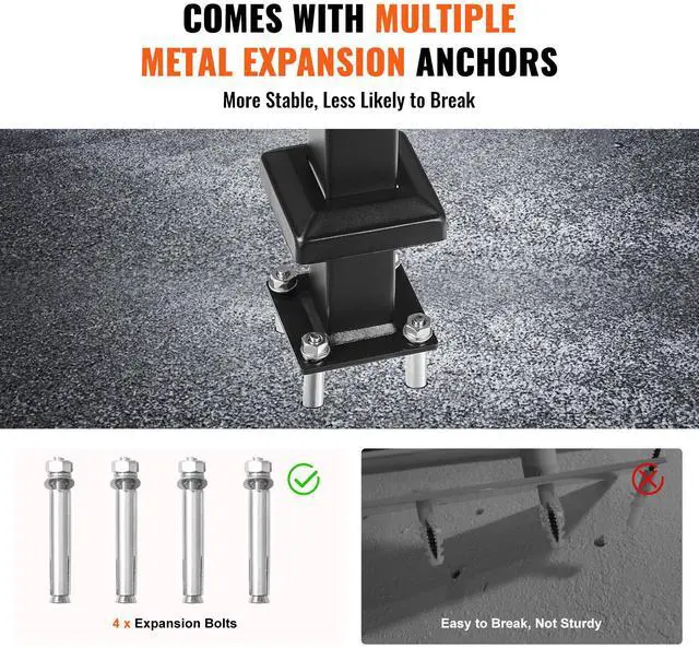 Alt view image 5 of 7 - Single Post Handrail for Outdoor 1-3 Steps, 40.5" L x 35.4" H Metal Bent Stair Handrails, Floor Mounted Carbon Steel Stair Railing, U-Shaped Post Grab Rails with 2 Anti-Skid Crossbar for Garage